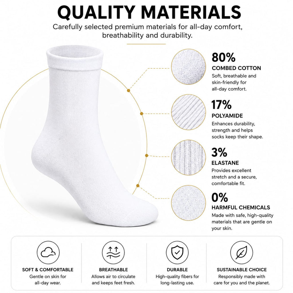 KAJALO Premium Crew Socks – 10 Pairs, Soft Combed Cotton, Breathable Athletic Socks for Men & Women, Everyday Comfort