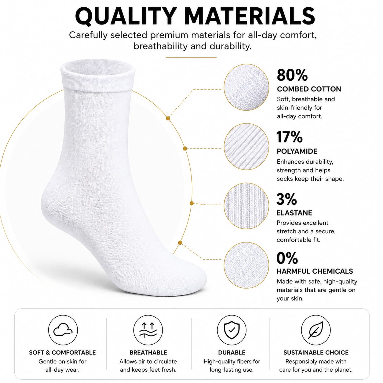 KAJALO Premium Crew Socks – 10 Pairs, Soft Combed Cotton, Breathable Athletic Socks for Men & Women, Everyday Comfort