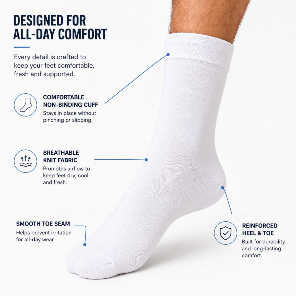 KAJALO Premium Crew Socks – 10 Pairs, Soft Combed Cotton, Breathable Athletic Socks for Men & Women, Everyday Comfort