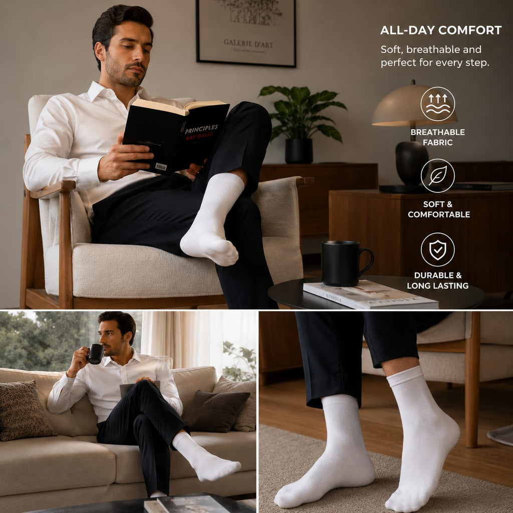 KAJALO Premium Crew Socks – 10 Pairs, Soft Combed Cotton, Breathable Athletic Socks for Men & Women, Everyday Comfort