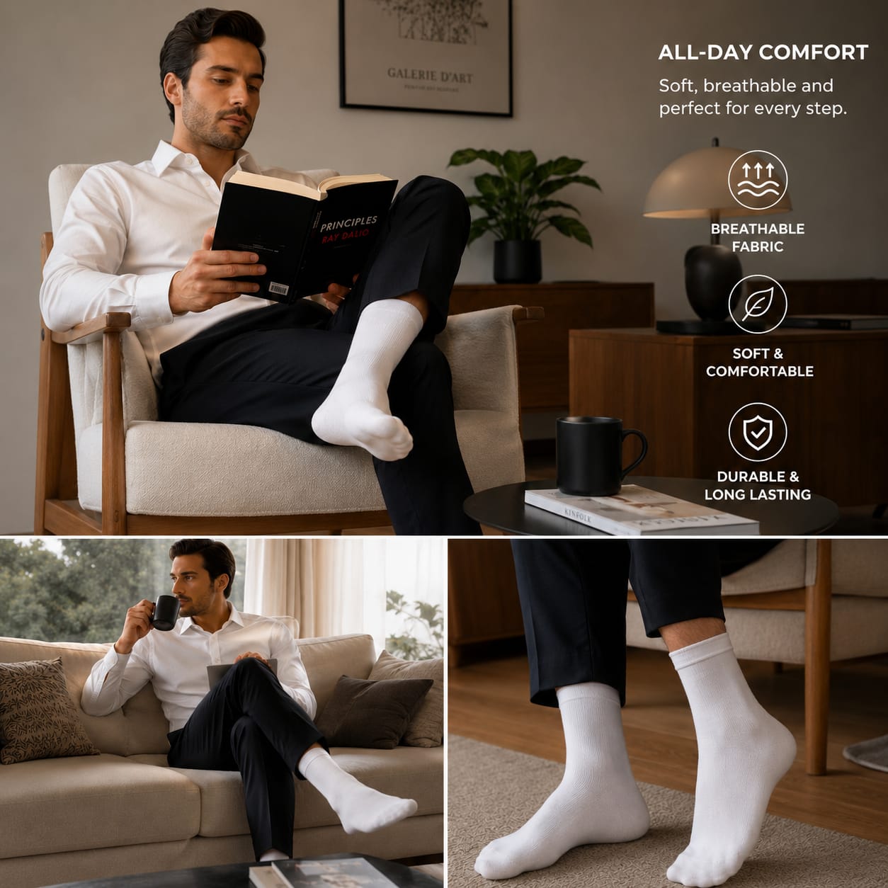 KAJALO Premium Crew Socks – 10 Pairs, Soft Combed Cotton, Breathable Athletic Socks for Men & Women, Everyday Comfort
